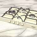 SMEG Cream Colored Gas Hob With Four Burners For Modern Kitchen Marble Countertop