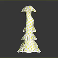 White Off The Shoulder Dress With Yellow Polka Dots And Layered Ruffled Skirt