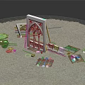 Wooden Model Scene Components With Gear Arch Track And Building Pieces