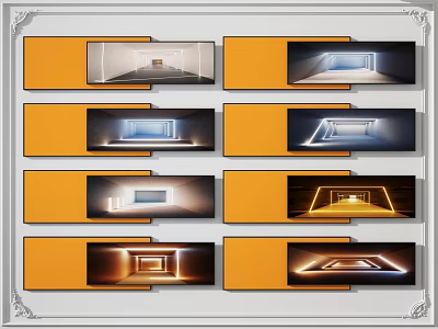 Geometric Lighting Designs In Multiple Panel Display Layout Structures 3d model