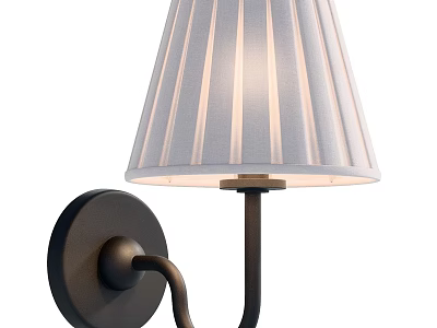 Modern Wall Lamp With Striped Fabric Shade And Black Metal Base 3d model