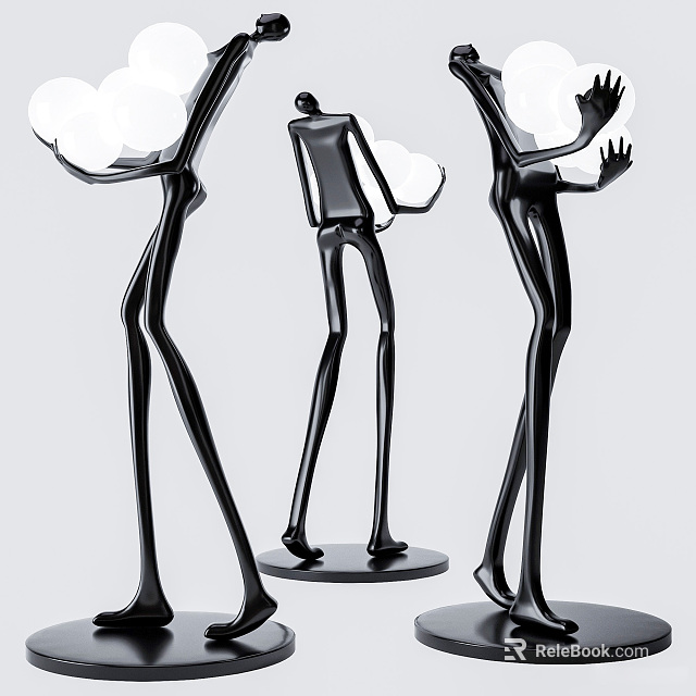 Abstract Black Floor Lamp With Human-like Figurine Design Cloud-like Shade And Round Base 3d model 