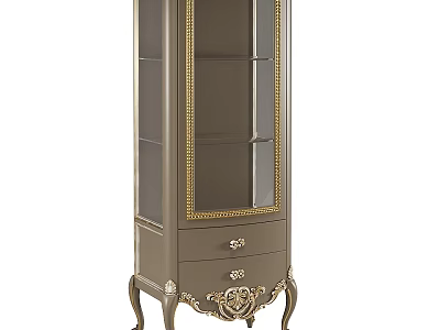 Elegant Modern Entryway Cabinet Sideboard With Glass Doors Gold Accents And Carved Legs 3d model