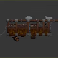 Medieval Entrance Scene With Wooden Door Iron Chains Red Carpet Stone Bricks And Barrels