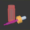 Clear Glass Empty Bottle With Gold Cap And Dropper Tool On Black Surface