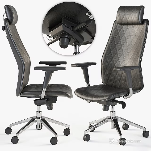 Ergonomic Leather Office Chair With Quilted Backrest Adjustable Armrests And Swivel Function 3d model 
