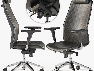 Ergonomic Leather Office Chair With Quilted Backrest Adjustable Armrests And Swivel Function 3d model