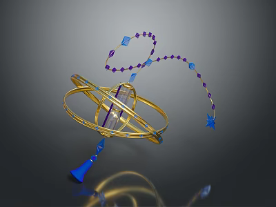 Decorative Home Living Accessory With Golden Rings Purple Beads And Blue Accents 3d model