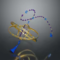 Decorative Home Living Accessory With Golden Rings Purple Beads And Blue Accents