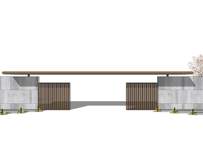Modern Entrance Gate Design With Metal Slats Concrete Walls And Overhead Beam 3d model