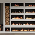 Contemporary Fireplace Design With Multiple Flame Sections And Stacked Wood Storage