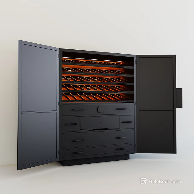 Black Modern Entryway Cabinet and Sideboard with Wine Racks LED Lighting and Drawers 3d model 