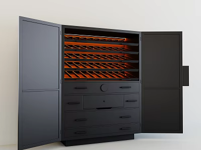 Black Modern Entryway Cabinet and Sideboard with Wine Racks LED Lighting and Drawers 3d model