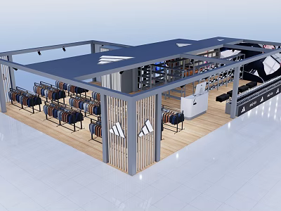 Modern Clothing Store Interior With Display Racks And Wooden Floor Design 3d model