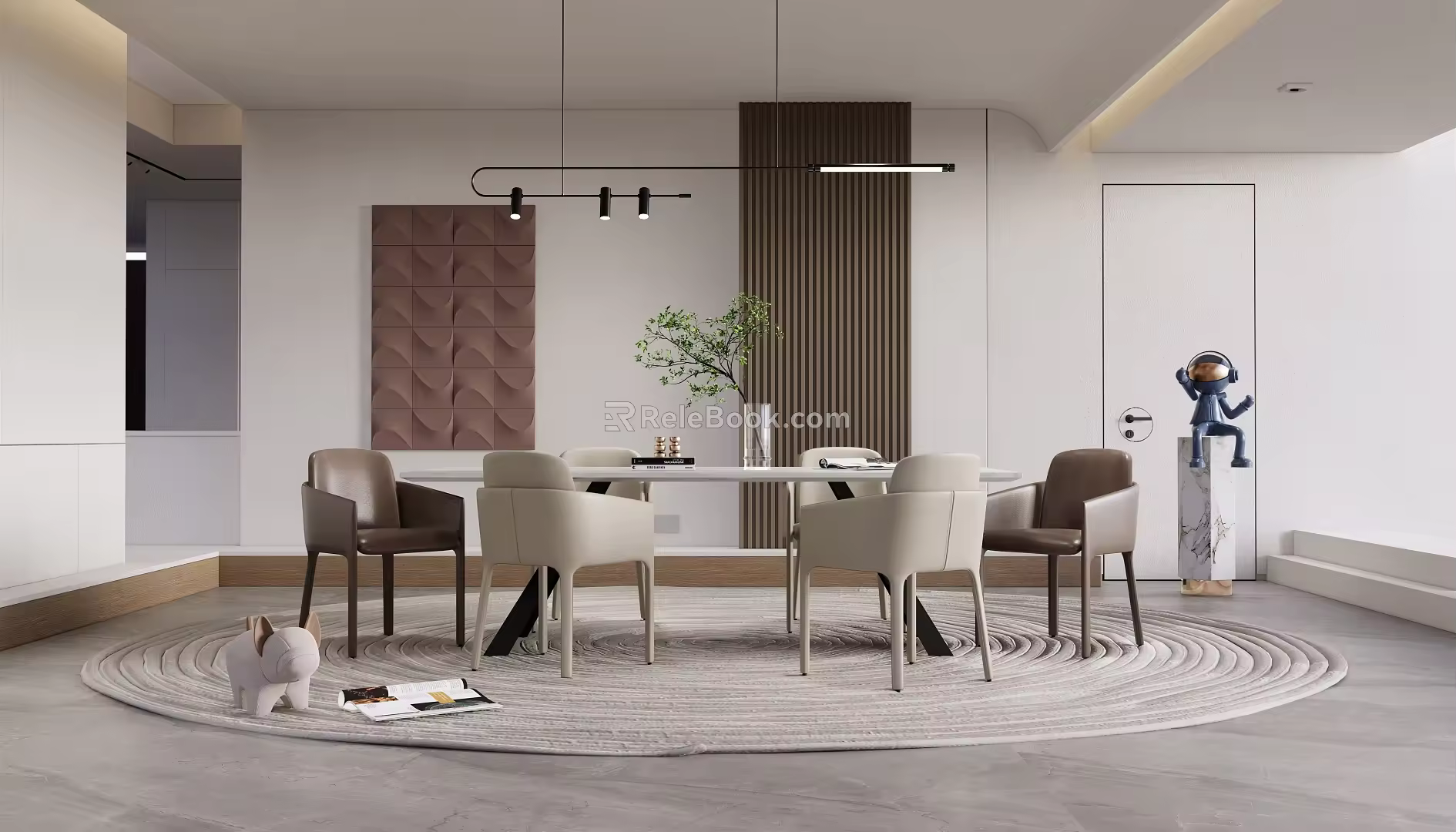 Modern dining table and chair combination 3d model