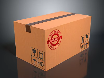 Cardboard Box With Top Secret Confidential Stamp And Shipping Handling Symbols 3d model