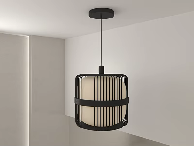 Modern Black Pendant Light With Striped Cage Design For Interior Room 3d model