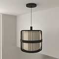 Modern Black Pendant Light With Striped Cage Design For Interior Room