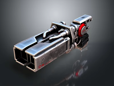 Science Fiction Mechanical Weapon With Silver Metal Complex Structure Red Component And Detailed Design 3d model