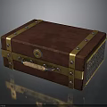 Vintage Leather Trunk With Gold Metal Rivets Lock Handle And Mesh Side