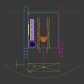 Hi Tech Exhibition Space With Racing Screen Robot Model And Wooden Wall Lighting