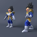 Game Anime Character in Blue Gold Armor with Standing and Action Poses