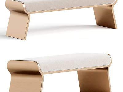 Elegant Modern Bench With Beige Fabric Seat And Gold Metal Frame Design 3d model