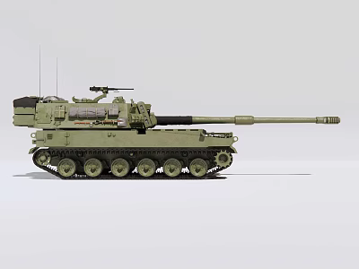 Military Green Battle Tank With Long Barrel Tracks And Turret Design 3d model