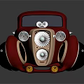 Red Vintage Car With Classic Design Rounded Body And Unique Headlights