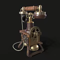 Retro Vintage Telephone Design With Wooden Handle Brass Rotary Dial And Metal Base