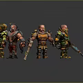 Various Fantasy Characters And Creatures In Colorful Outfits With Armor And Weapons