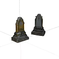 Detailed Two Decorative Tombstone Models With Golden Accents And Gray Bases