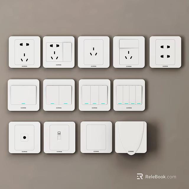 White Electrical Switch Panels With Various Socket And Switch Designs For Home Use 3d model 