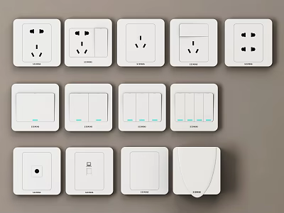 White Electrical Switch Panels With Various Socket And Switch Designs For Home Use 3d model