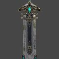 Ornate Decorative Sword with Blue Gemstone Accents Intricate Carvings and Metallic Finish