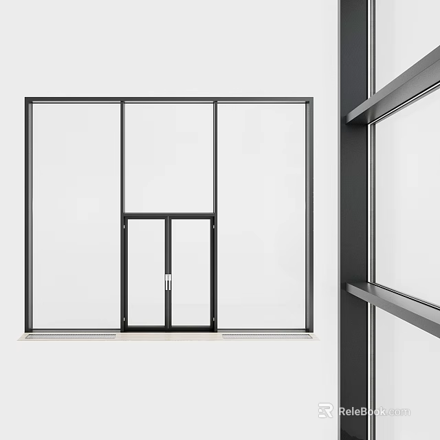 Modern Glass Double Casement Door With Black Frame In Bright Interior 3d model 