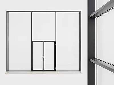 Modern Glass Double Casement Door With Black Frame In Bright Interior 3d model