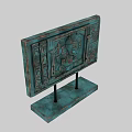 Turquoise Ganesha Carved Decorative Plaque With Intricate Border And Metal Stand Base