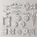 Ornate White Carved Decorative Ornaments with Various Patterns and Frames 3d model