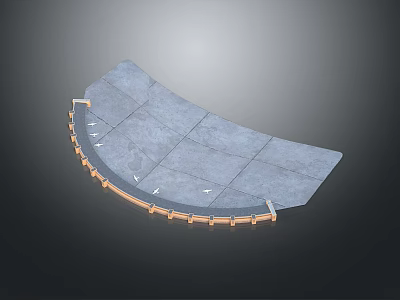 Curved Gray Panel Structure With Orange Edge Trim And Segmented Design 3d model