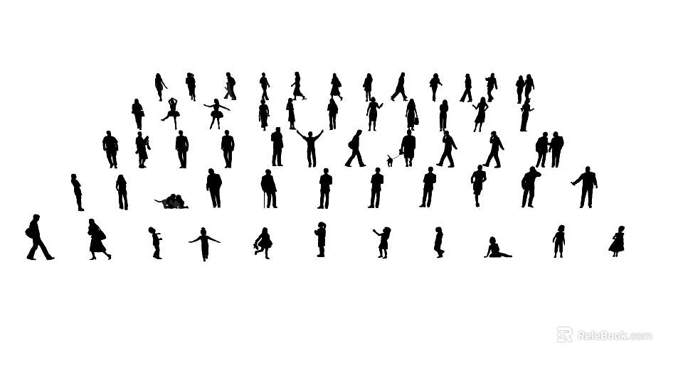 Silhouettes Of Multiple People In Various Poses 3d model 