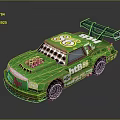 Green Race Car With Number 86 HBS Logo Rear Spoiler And Engine Hood Details
