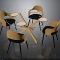 Modern Dining Furniture Set With Round Glass Table And Black Cushioned Wooden Chairs