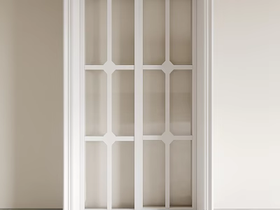 White Sliding Door With Grid Design Set In Light Colored Interior Walls 3d model