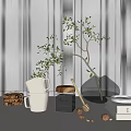 Abstract Painting On Window Sill With White Curtains Olive Branch Honey Jar And Mountain View