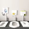 Squat Toilets With Colorful Patterned Water Tanks In Modern Bathroom Setup 3d model