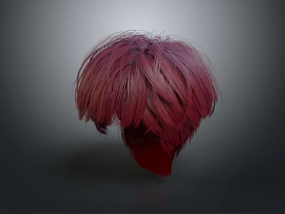 Game Movie Character 3D Head Model With Red Gradient Hair And Gray Background 3d model