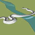 Modern Curved Landscape Bridge Spanning River Amid Green Grass And Water