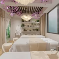 Stylish Bright Beauty Nail Salon Interior With Romantic Cherry Blossom Ceiling Decor And Cozy Workstations