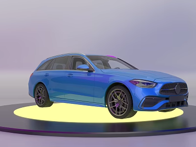 Blue Wagon Car With Modern Design On Display Platform And Stylish Alloy Wheels 3d model